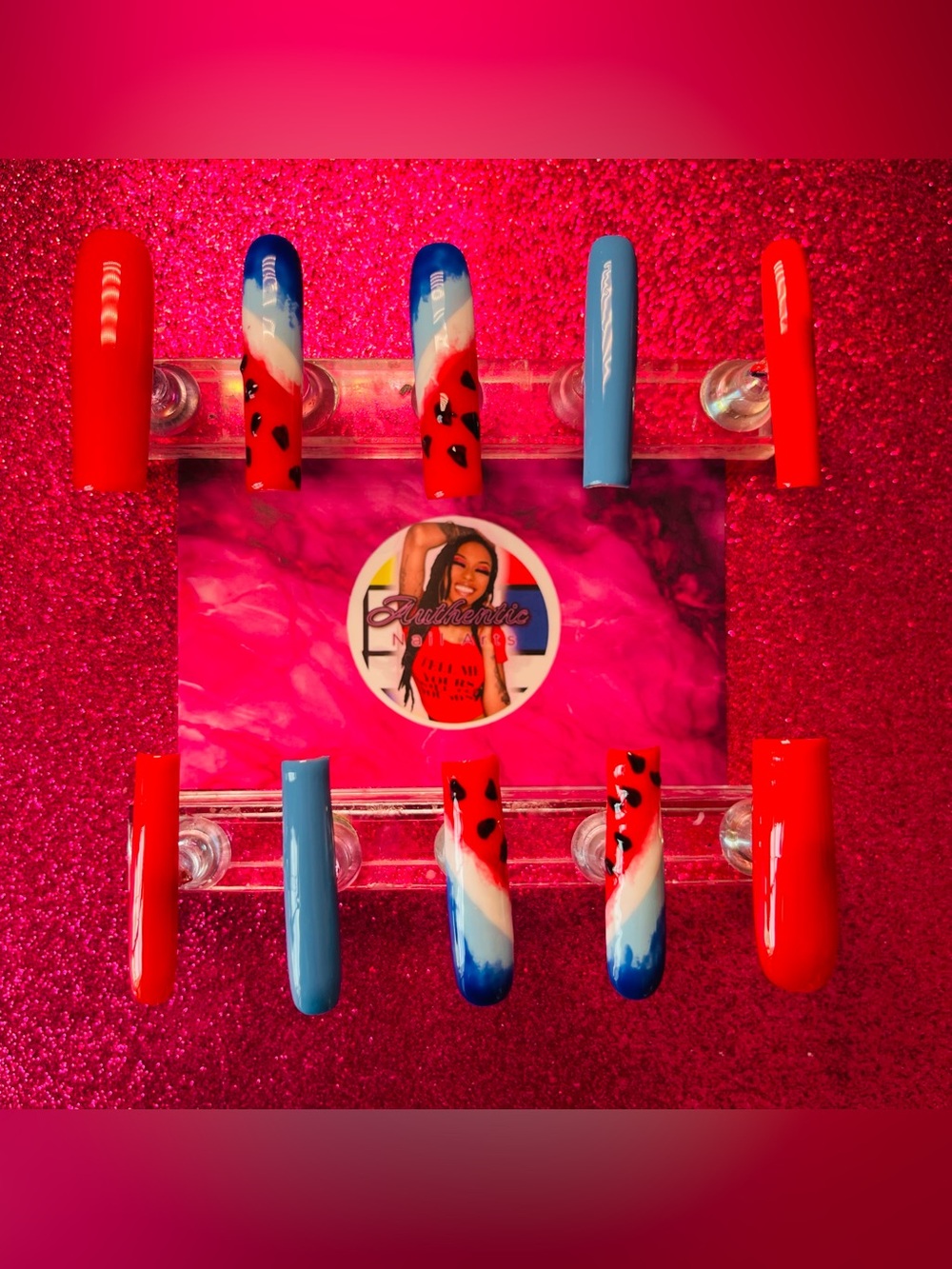 Red & Blue Ombre Press-On Nail Set